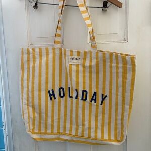 Sezane Holiday Yellow and White Striped Tote